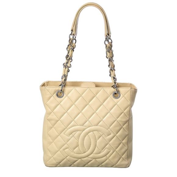 Chanel Handbags - Chanel Beige Quilted Caviar Leather Cc Petite Shopping Tote (Authentic